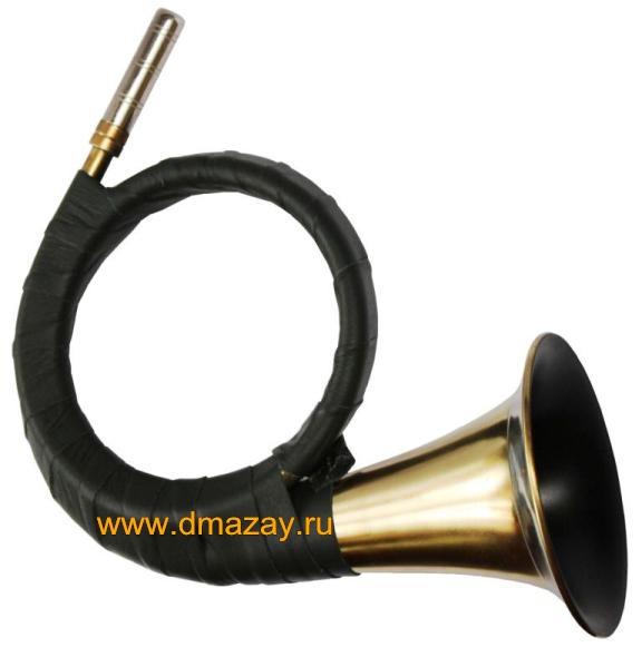 Витой рог (валторна) охотничий (сигнальный) из латуни FRHORNGR с кожаной отделкой темно – зеленого цвета